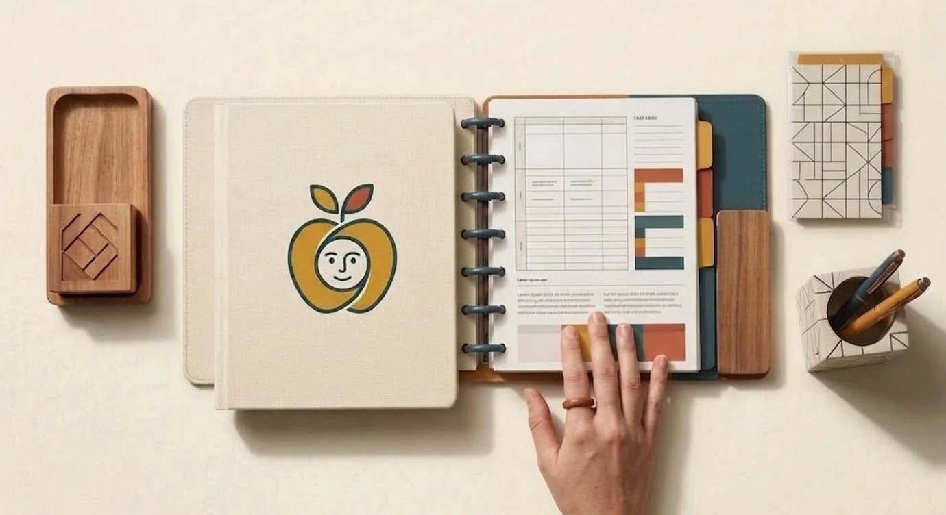 Disc-bound open teacher planner with custom emblem